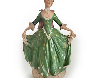 Figura antigua de la Dama de Verde de Dresde, Volkstedt, de porcelana pintada a mano