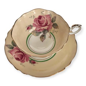 Peach Double Warrant Paragon Tea cup and Saucer Teacup Set Pink Rose