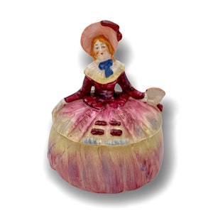 Sitzendorf German Powder Box Dresser Jar Halbe Puppe Dame Trinket Box