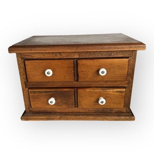 Antique Wood Sewing Box with Porcelain Knobs