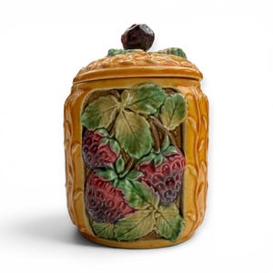 Vintage Czech Majolica Strawberry Jam Jar c.1940s