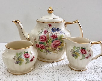 Vintage Floral Sadler Teapot Creamer & Sugar Set