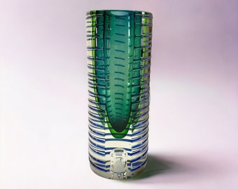 Pavel Hlava Czech Sommerso Glass Vase Sculpture Modernist Studio MCM Glass Art
