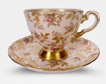 Beautiful "Sunshine" Royal Tuscan China Tea Cup and Saucer Teacup Chintz Duo DuBerry Rose