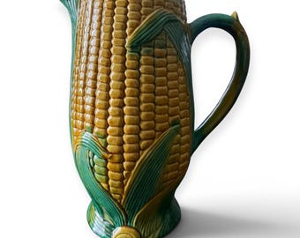 Brocca antica in maiolica inglese da 11,5 pollici / Vittoriana 1880-1890 / Brocca rustica da fattoria