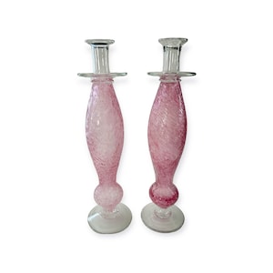 Vintage 15” Pink Murano Glass Candlestick Holders