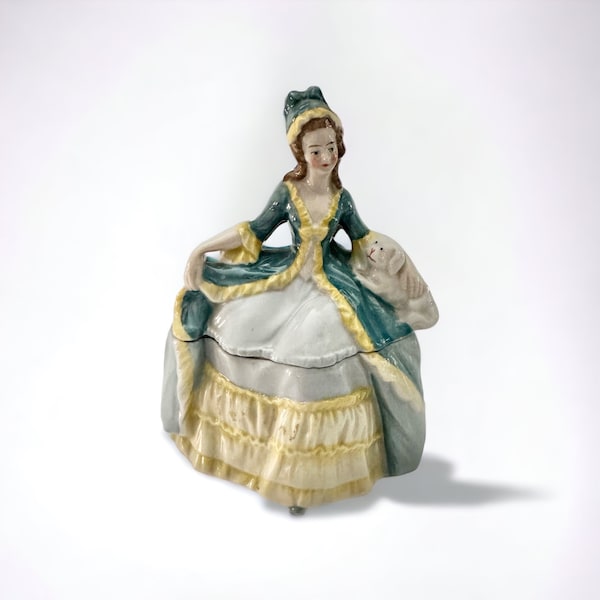 Beautiful German Powder Box Dresser Jar Half Doll Lady Trinket Box