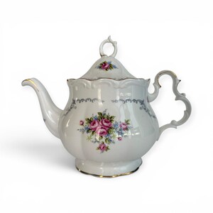 Théière vintage Royal Albert Tranquility | Porcelaine fine anglaise | Roses roses, bordure dorée | Service à thé floral | Fabriquée en Angleterre