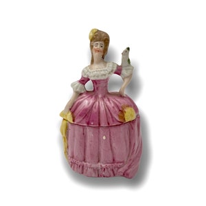 Wunderschöne Sitzendorf German Powder Box Dresser Jar Halbe Puppe Dame Trinket Box