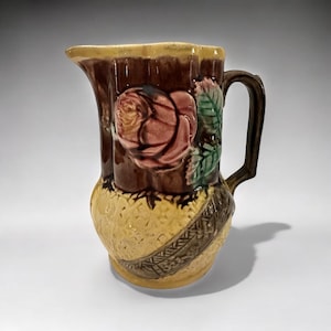Antique Majolica Aesthetic Movement Pitcher England Circa 1880’s Red Rose