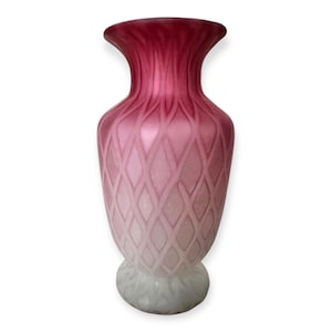 Antique Mt. Washington Cased Pink Satin Glass Quilted Diamond Vase Victorian MOP