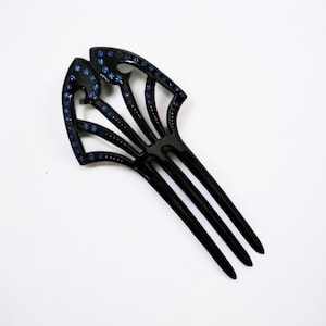 1920’s French Art Deco Black with  Blue Stones Celluloid & Paste Hair Comb