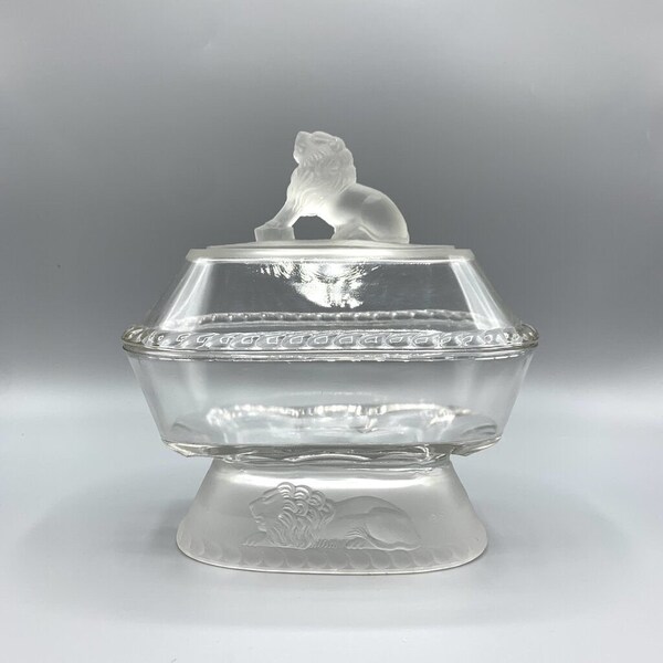Ancien Oblong Lion Compote Rampant Crouching Gillinder & Sons 1877 EAPG
