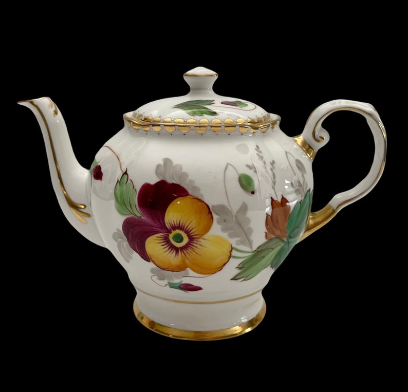 Tuscan Hand Painted Pansy Bone China Teapot Etsy