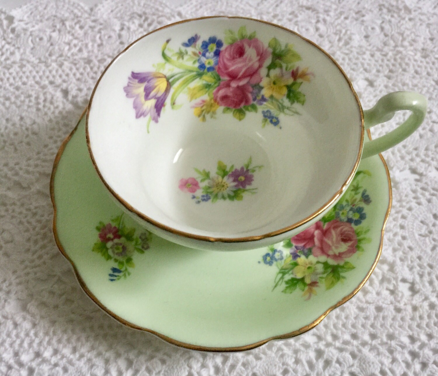Green EB Foley China Tea Cup and Saucer Teacup Set Etsy