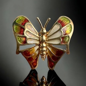Beautiful 18k Yellow Gold Enamelled Butterfly Brooch