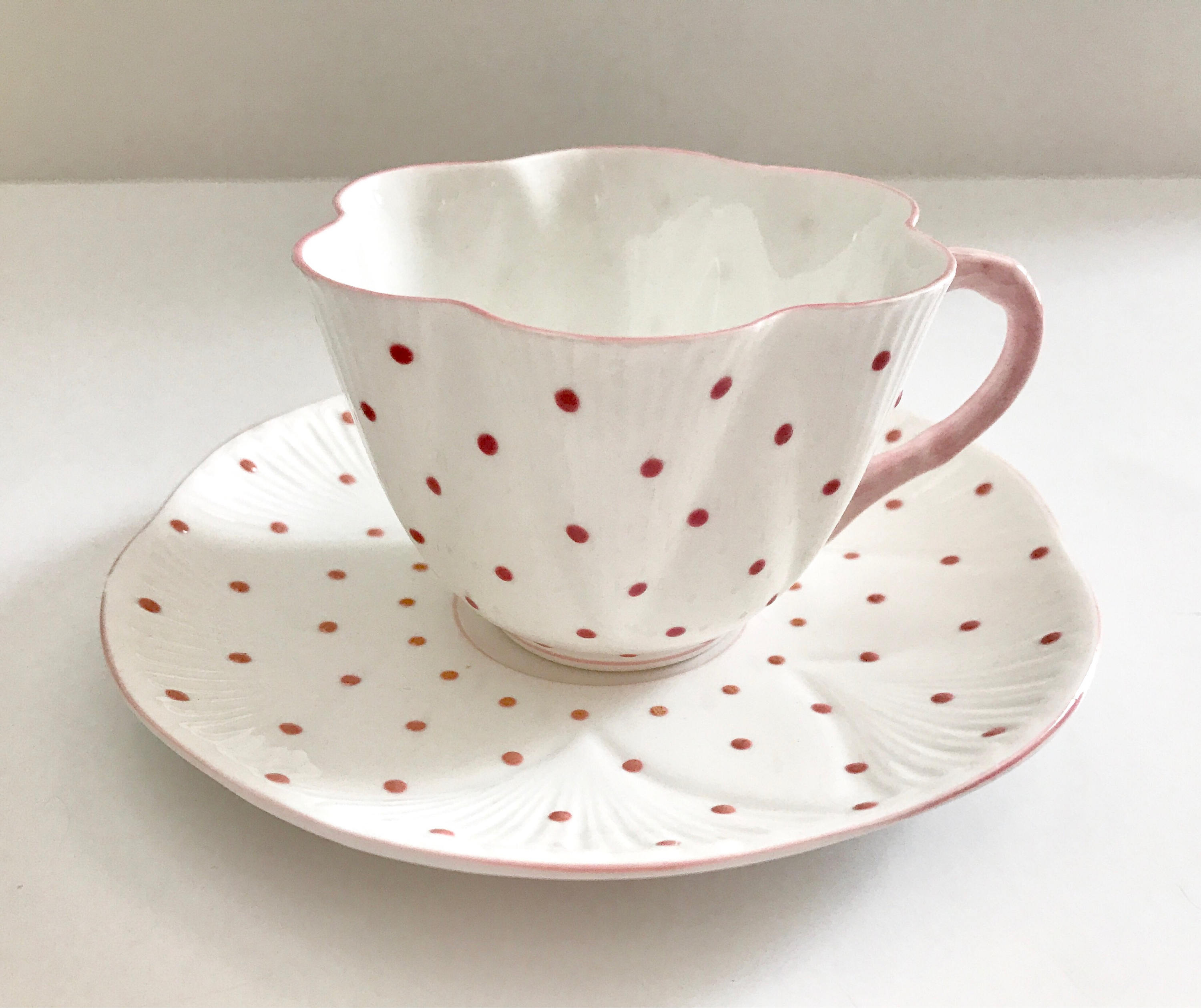 Shelley Dainty Pink Polka Dot Tea Cup & Saucer Teacup Etsy