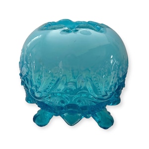 Victorian Sowerby Piasa Bird Blue Opalescent Opaline Footed Glass Rose Bowl Carnival
