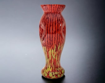 Art Nouveau 8” Franz Welz Stripes & Spot Posy Glass Vase Bohemian