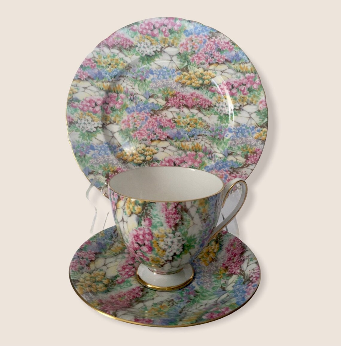 Vintage Shelley Chintz Tea Cup & Saucer Rock Garden Pattern Etsy