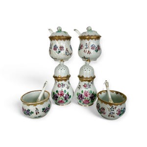 Antique Edmé Samson Paris Porcelain Condiment Set – Hand-Enamelled, c. Early 1900s – Sopra Bianco Excellent Condition