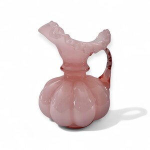 Beautiful Fenton Rose Overlay Melon-Shaped Pitcher – 8.5” Tall