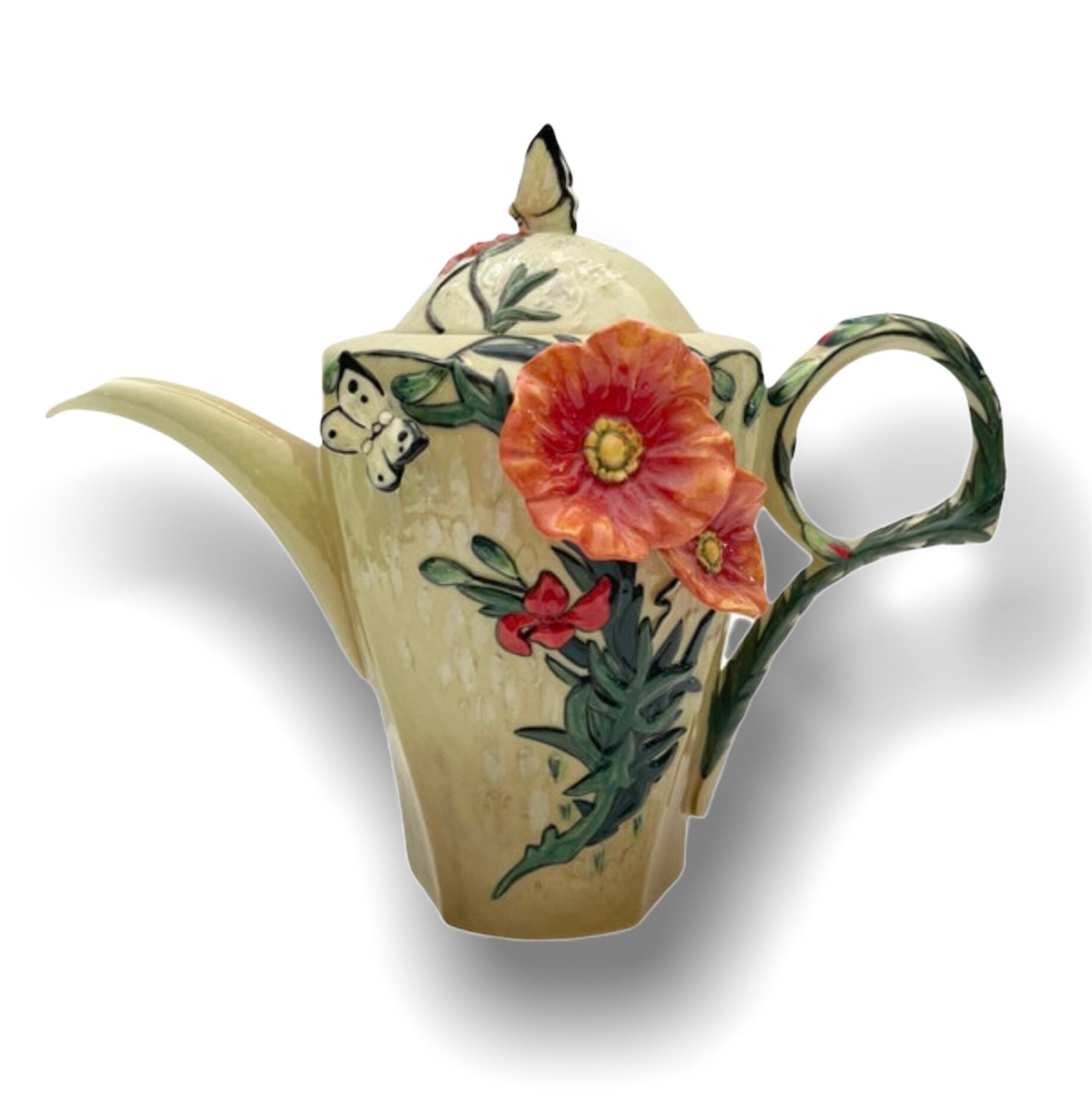 Porcelain Tea or Coffee Pot with Lid. Poppy Flower Hand Painted over L –  Anything Discovered