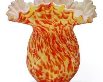 Large Franz Welz End Of Days Yellow & Orange Spatter Glass Vase Bohemian Czech Glass