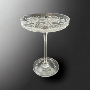 Antique Moser Etched Glass Pedestal Compote Tazza
