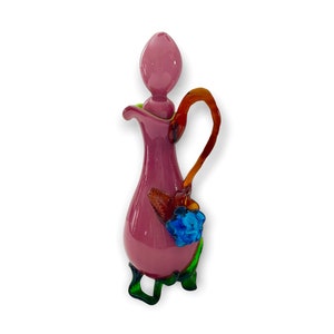 Antique Stevens & Williams Matsu-No-Kel Cased Glass Cruet Ewer With Applied Flower and Handle Oil Vinegar
