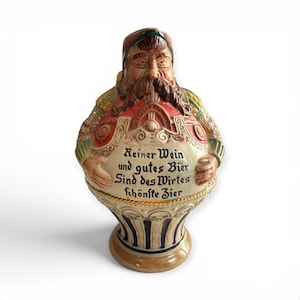 Vintage Gerz Gerzit West Germany Figural Beer Pitcher Toby Jug Tavern Keeper Knight Stein 9.5” German Ceramic Ale Jug