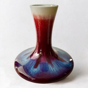 Vintage Oxblood Blue Flambé Glazed Sang de Boeuf Porcelain Vase China