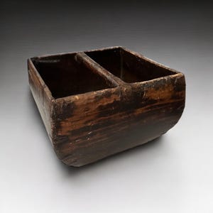Antique Provincial Square Chinese Metal Bound Wood Rice Measuring Basket Bucket Circa 1900