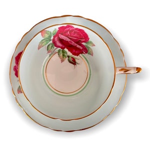 Signed Paragon Floating Rose China Tea Cup and Saucer Teacup Set