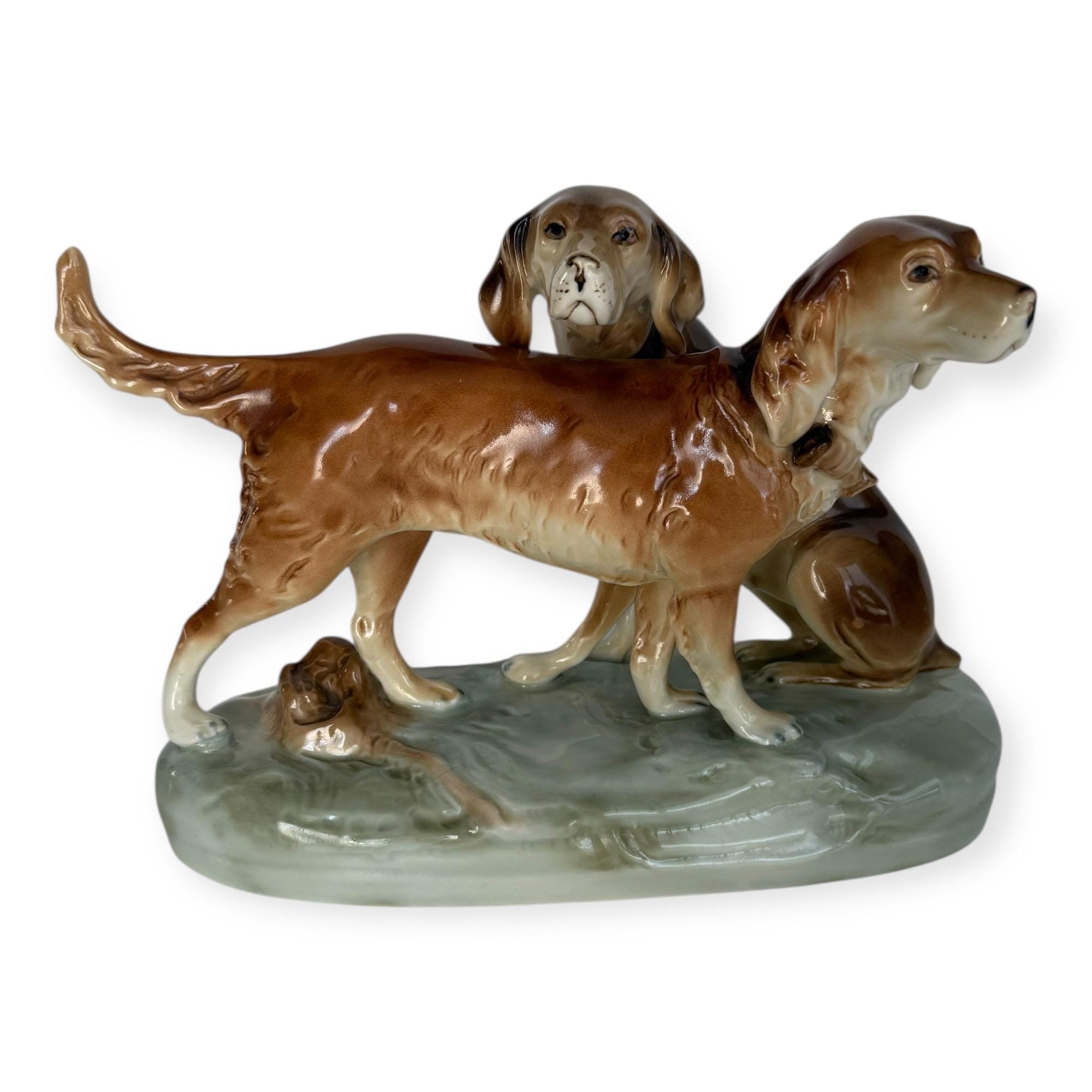 Vintage Royal Dux Porcelain Figurine – Hunting Dogs – Marked 303/1