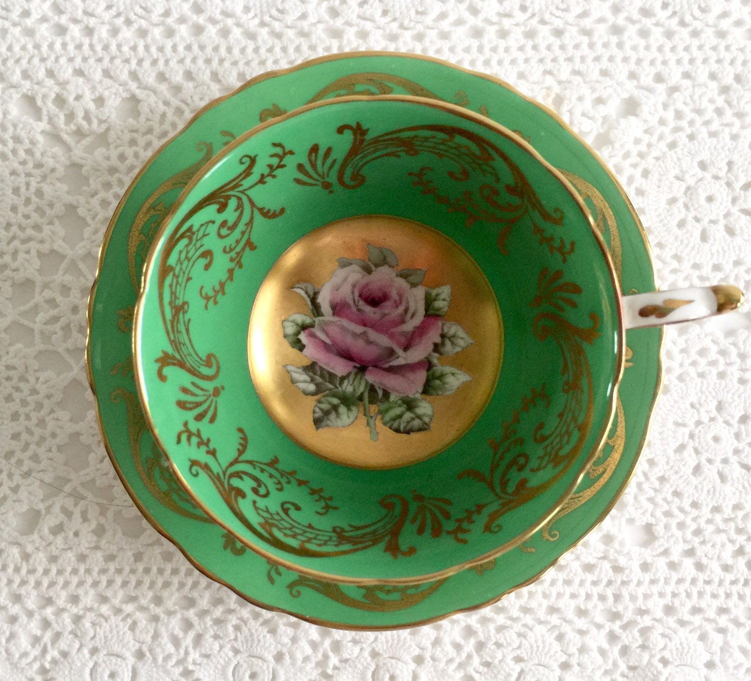 RESERVED FOR Y Paragon Green China Tea Cup & Saucer Teacup Set Etsy