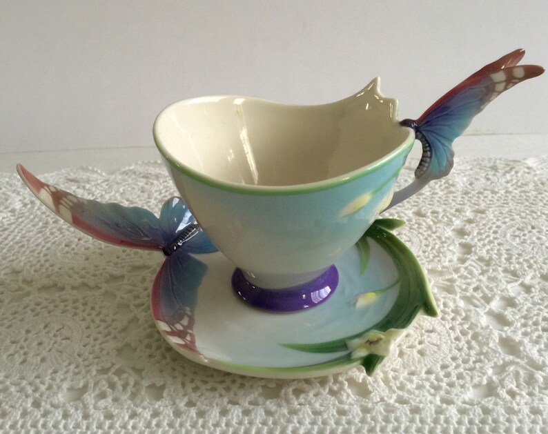 Beautiful Blue Franz Butterfly Tea Cup and Saucer Teacup Set Etsy