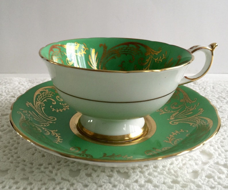 RESERVED FOR Y Paragon Green China Tea Cup & Saucer Teacup Set Etsy