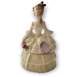 Beautiful German Powder Box Dresser Jar Half Doll Lady Trinket Box