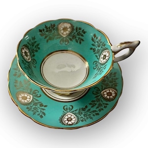 Turquoise & Gold Royal Stafford China Tea cup and Saucer Teacup Set