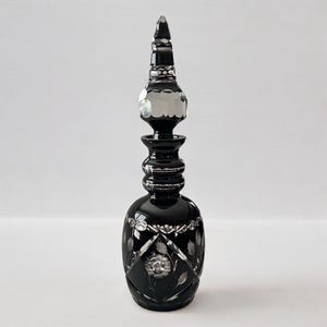 Stunning Antique Bohemian Black Ruby Cut To Clear Crystal Decanter