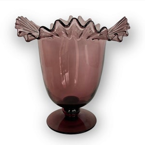Amethyst Blenko Glass Vase Double Crimped Ruffle Art Glass #388 Ca. 1962