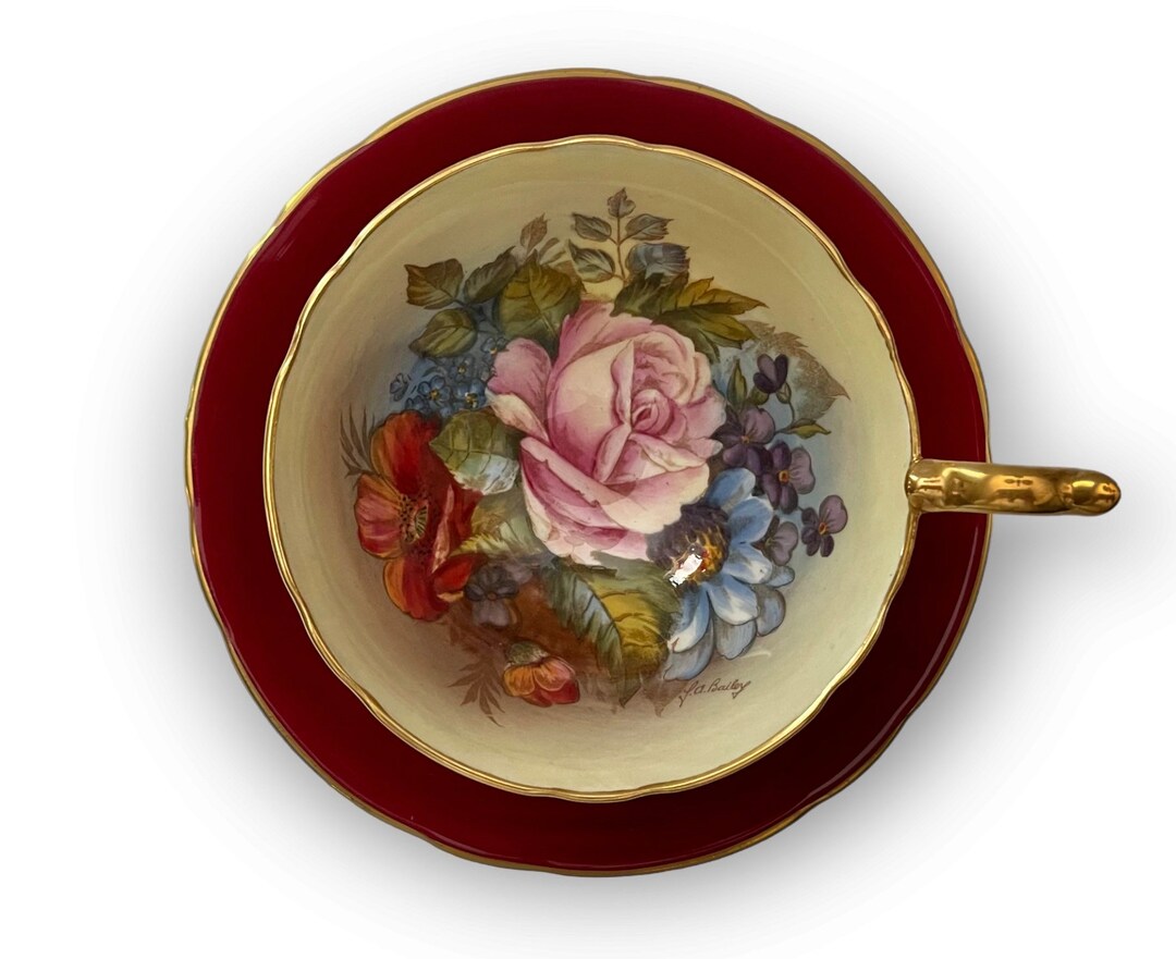 Aynsley Artist Signed Bailey China Tea Cup and Saucer Teacup Set - Etsy ...