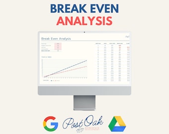 Break Even Analysis  - Google Spreadsheet, Business Planner, Profit Margin Worksheet, Template, Easy