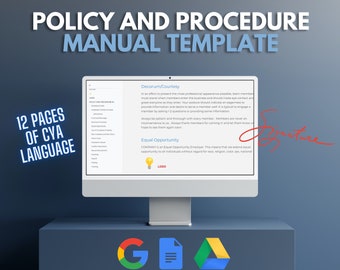 Employee Manual / Handbook Template - Google Doc, Easy, Digital, Signature, Policy and Procedure Manual