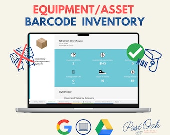 Equipment / Asset Inventory System - NO TYPING REQUIRED - Google Spreadsheet, Business Theft Prevention, Tools, Template, Retail, Easy