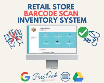 Retail Store Barcode Scan Management System - NO TYPING REQUIRED - Google Spreadsheet, Business Stock Supply Planner, Template, Retail, Easy