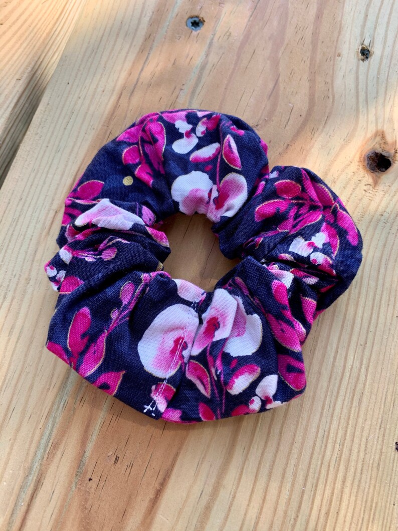 100/% Cotton Accessories Botanical Hair Accessories Asian Inspired Navy Blue and Pink Floral Hair Scrunchies Scrunchie Pack