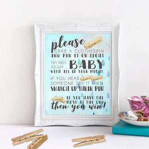 Don't Say Baby Clothespin Game, Printable Baby Shower Games, Baby Sprinkle Games, Rain Cloud Baby Shower, Instant Download