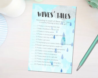 Old Wives' Tales, Printable Baby Shower Games, Baby Sprinkle Games, Rain Cloud Baby Shower, Instant Download